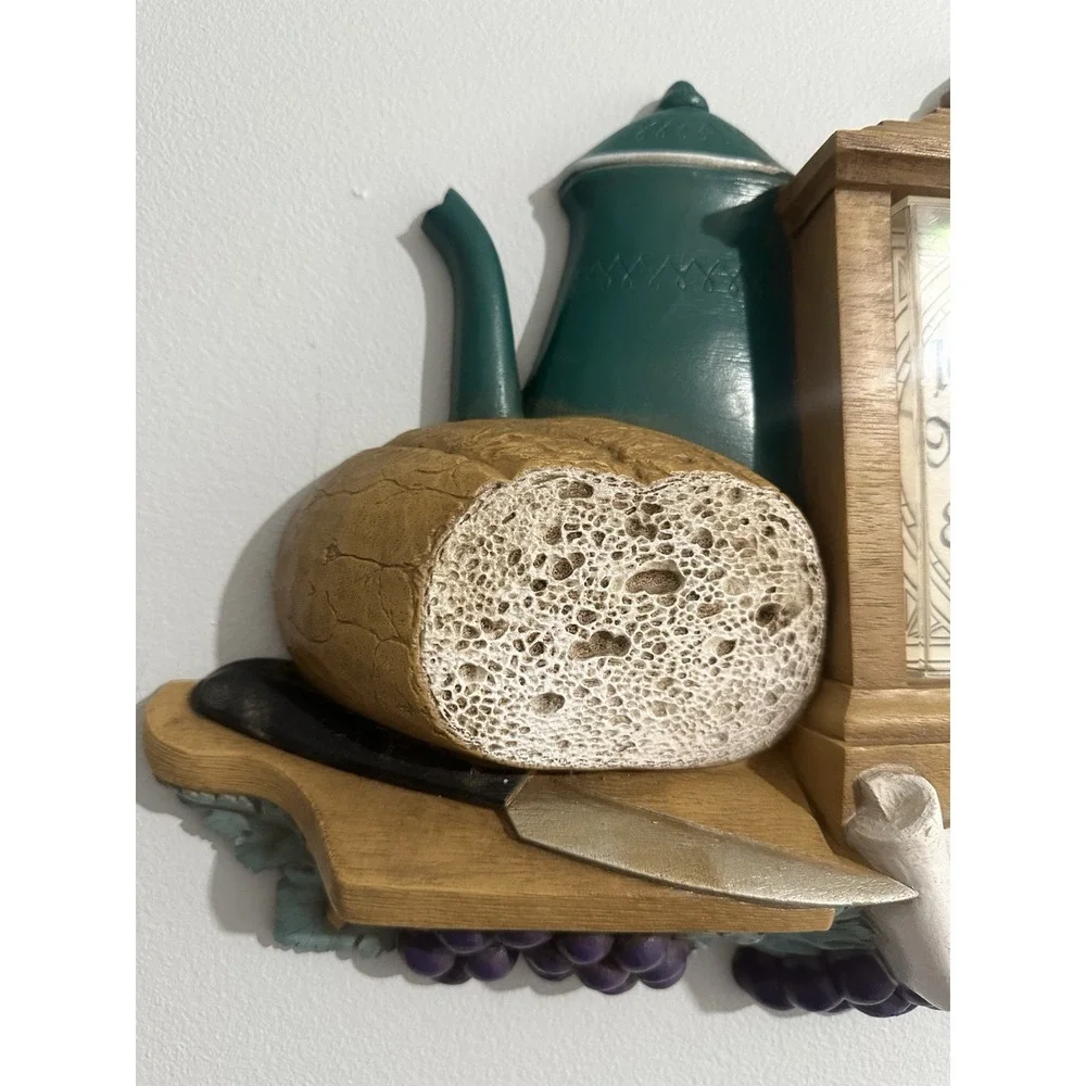Vintage Kitchen Clock Give Us This Day Bread‎ Plastic Wall Art Food Tea Retro